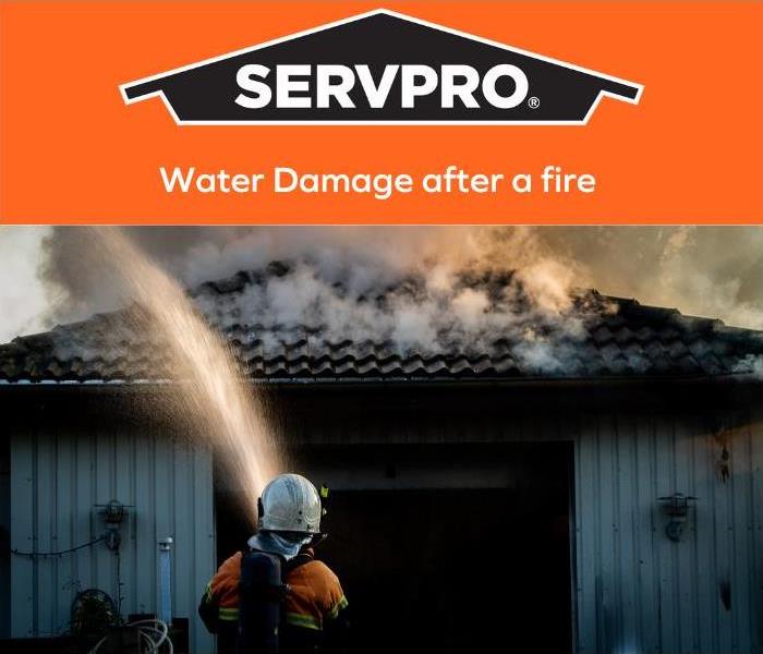 Firefighters with hose fighting house fire with blog title at the top with servpro logo