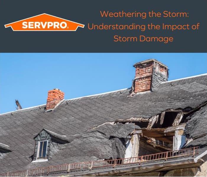 " Weathering the Storm: Understanding the Impact of Storm Damage" in text box with storm damaged house